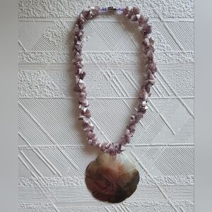 Handmade Lavender Shell Statement Necklace with Floral Pendant